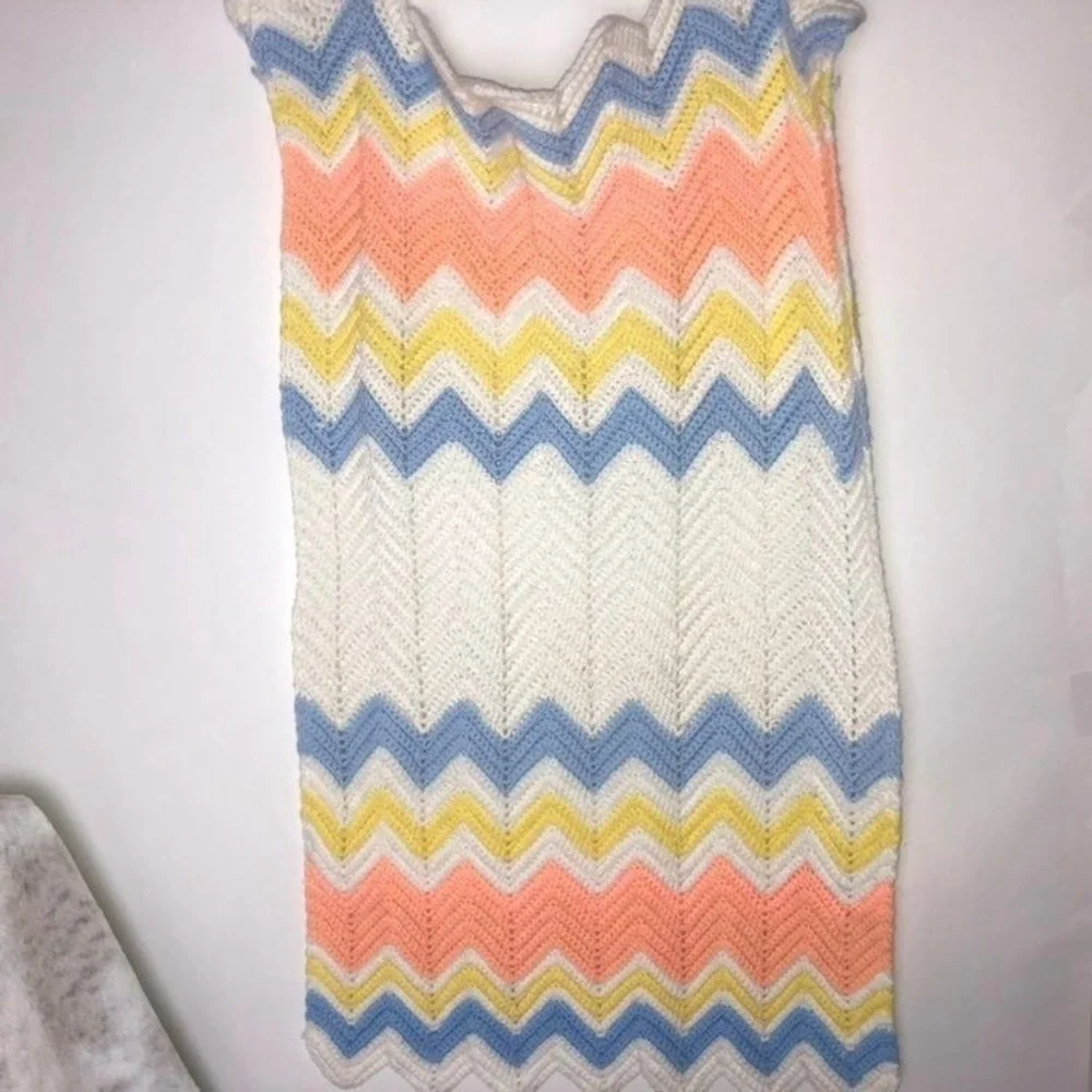 Crochet‎ Blanket Pastel Color Grannycore Chevron Pattern